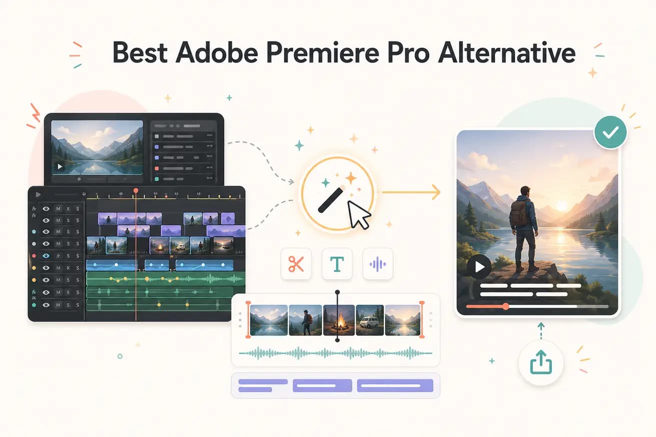 Editly AI editing interface compared to Premiere Pro timeline