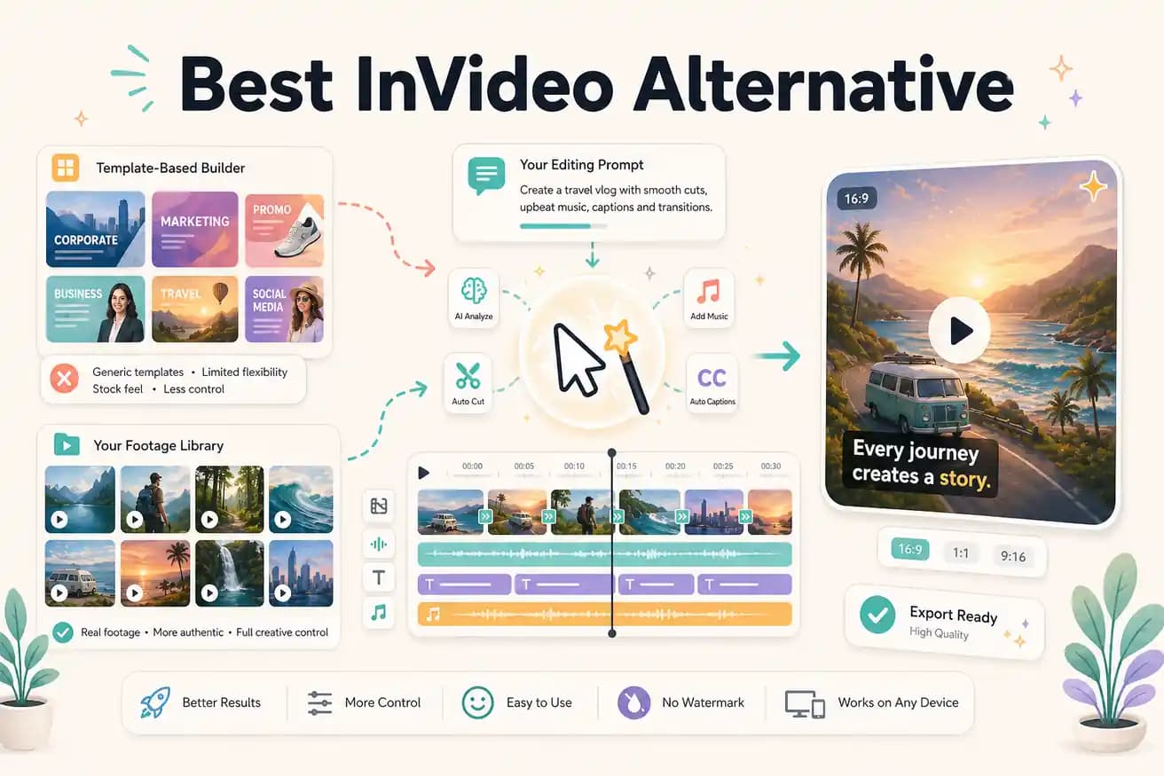 Editly prompt workflow versus InVideo template editor