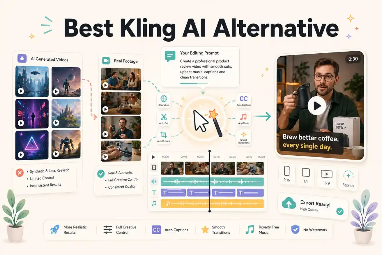 Editly footage editing versus Kling AI synthetic video generation