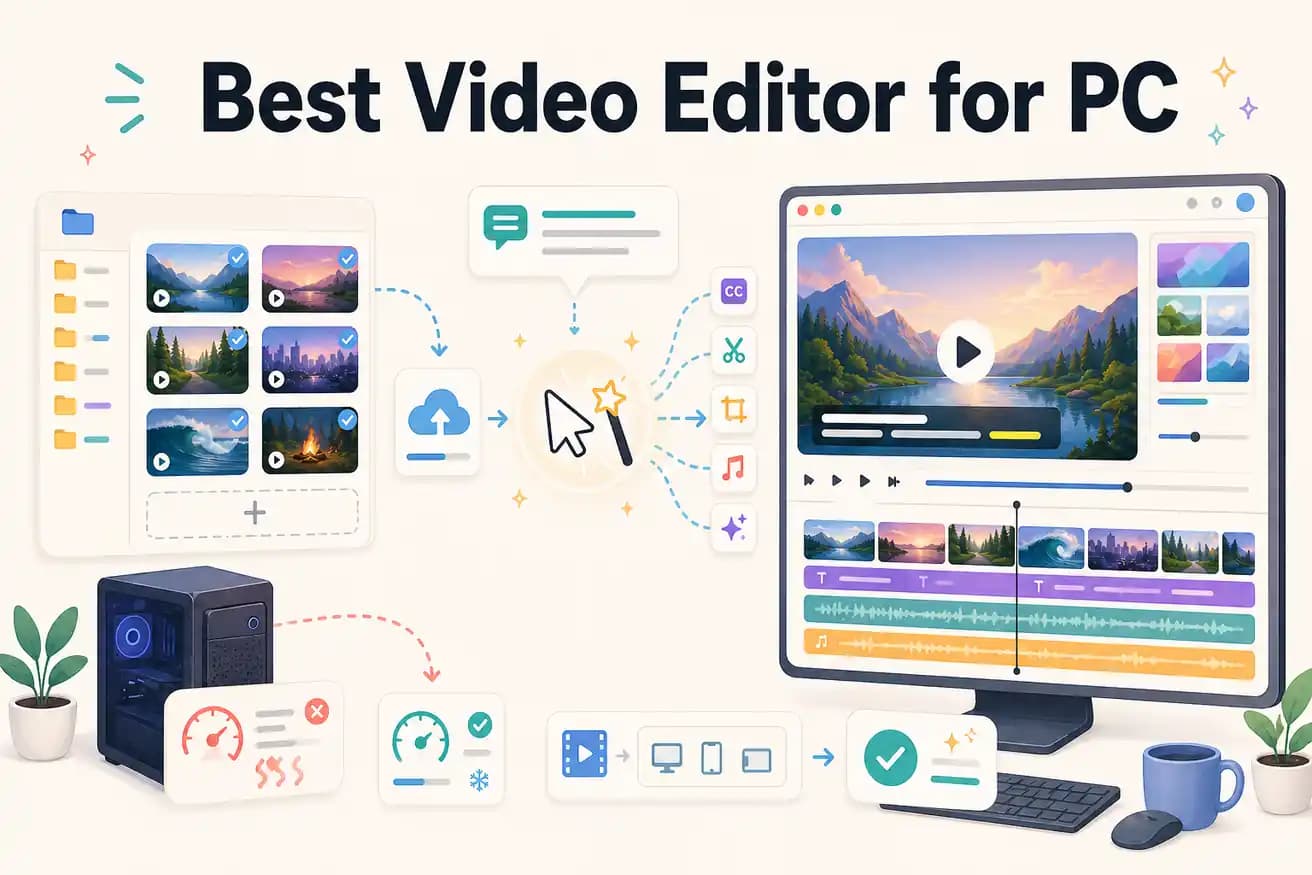 Best video editor for PC — Editly AI browser vs manual NLE tools