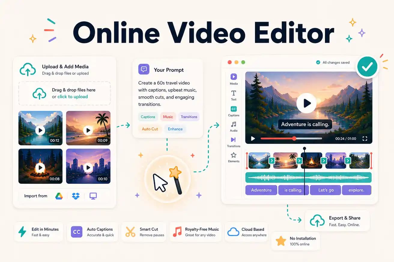 Free online video editor — Editly AI browser interface
