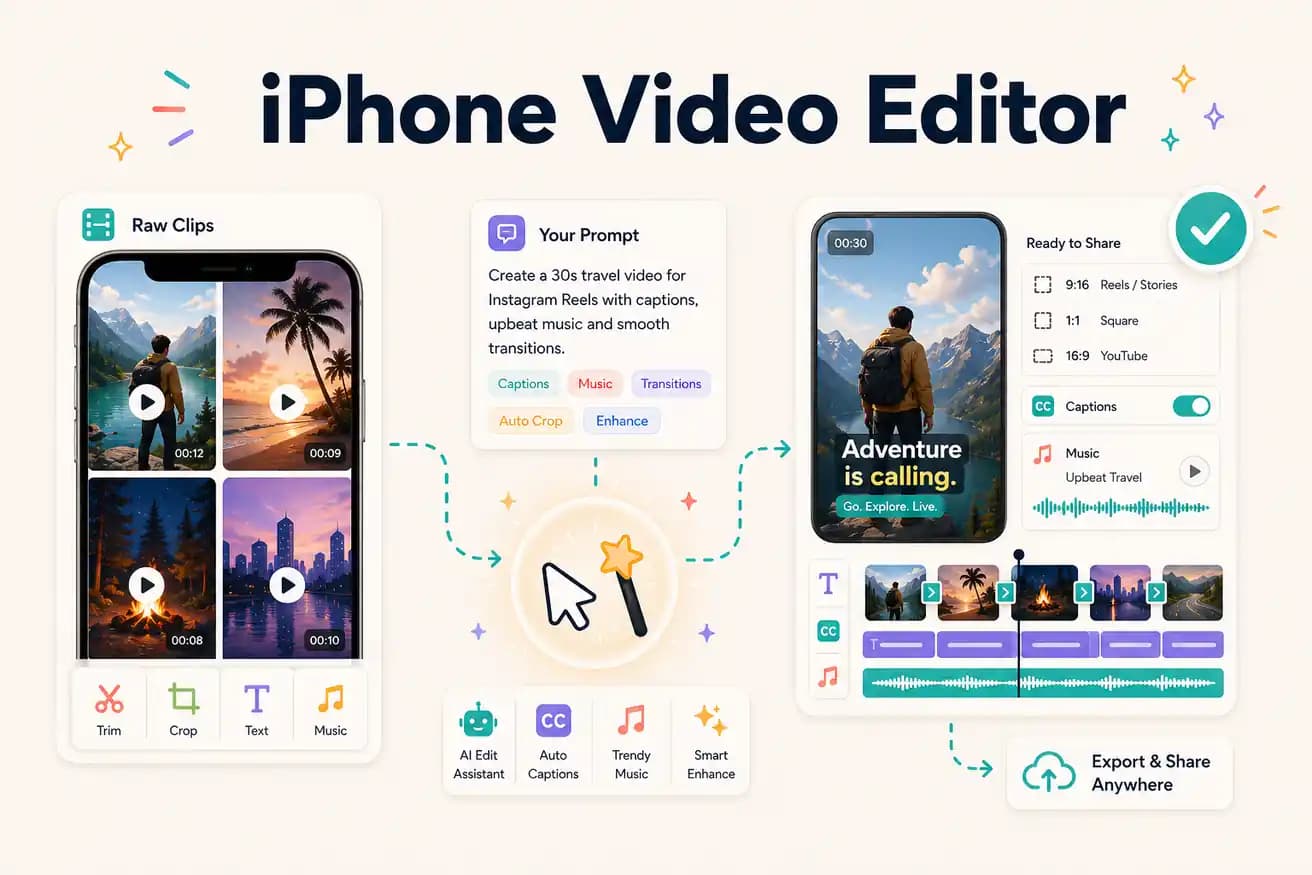 iPhone video editor — iMovie, CapCut, and Editly in Safari