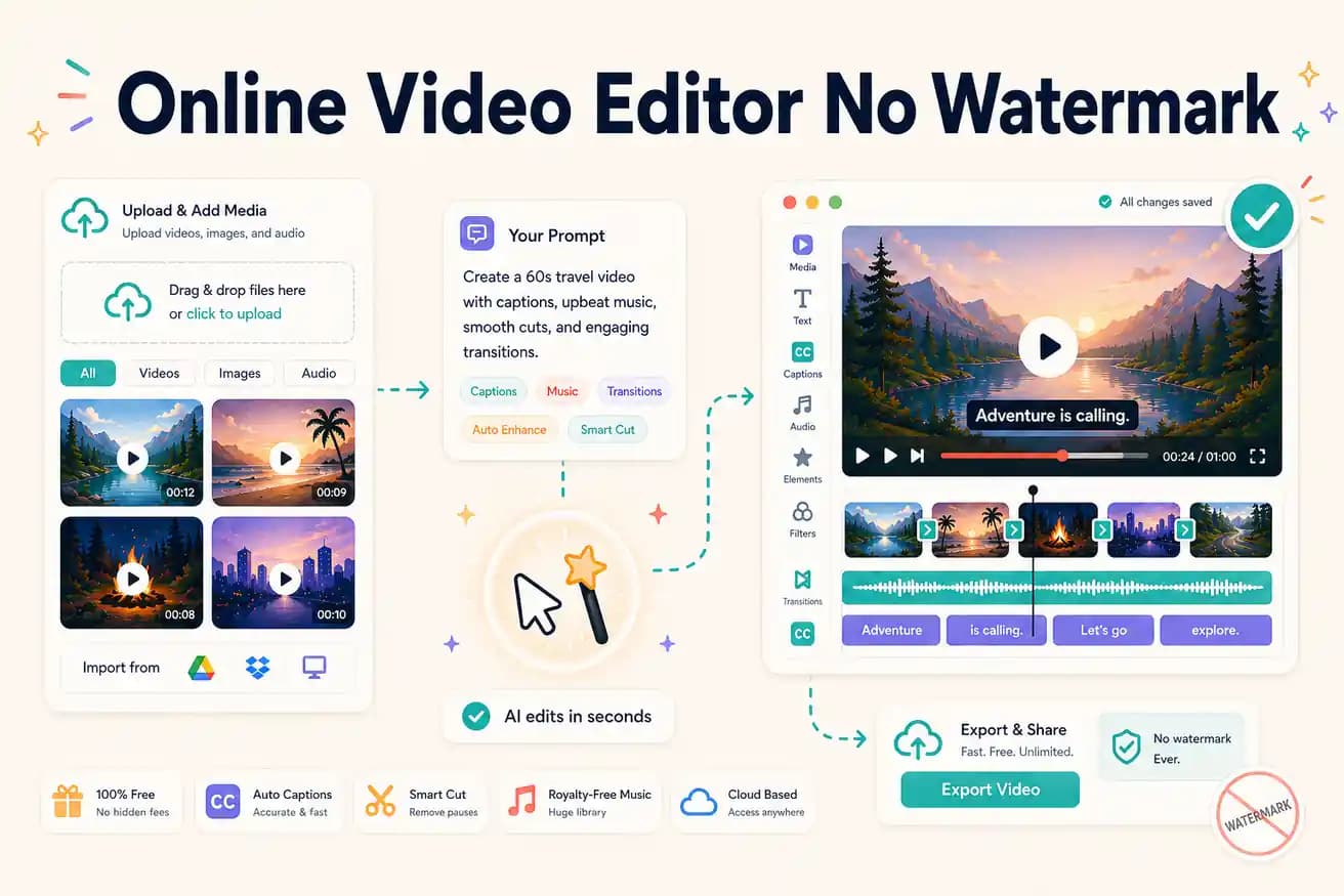 Online video editor no watermark — Clipchamp and Editly AI compared