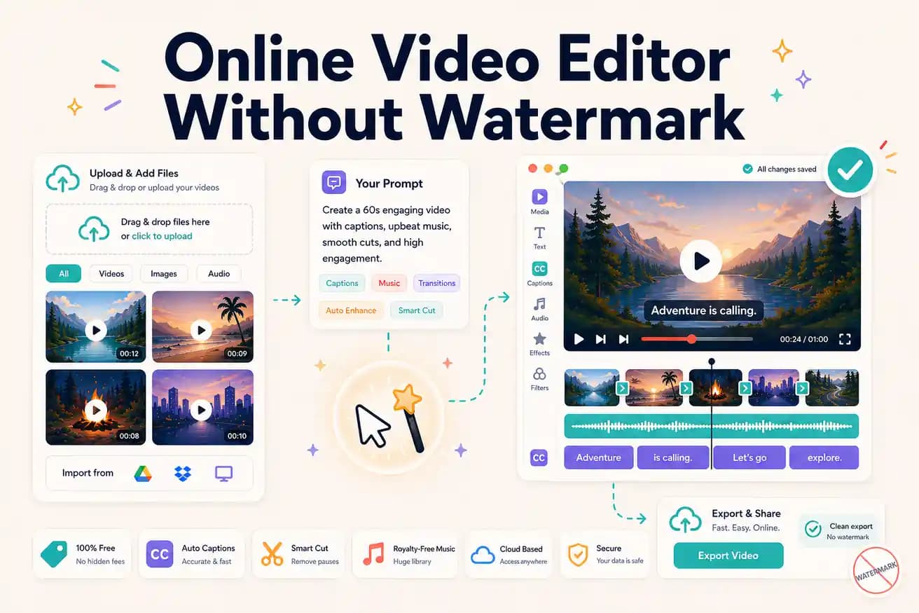 Online video editor without watermark — clean output comparison