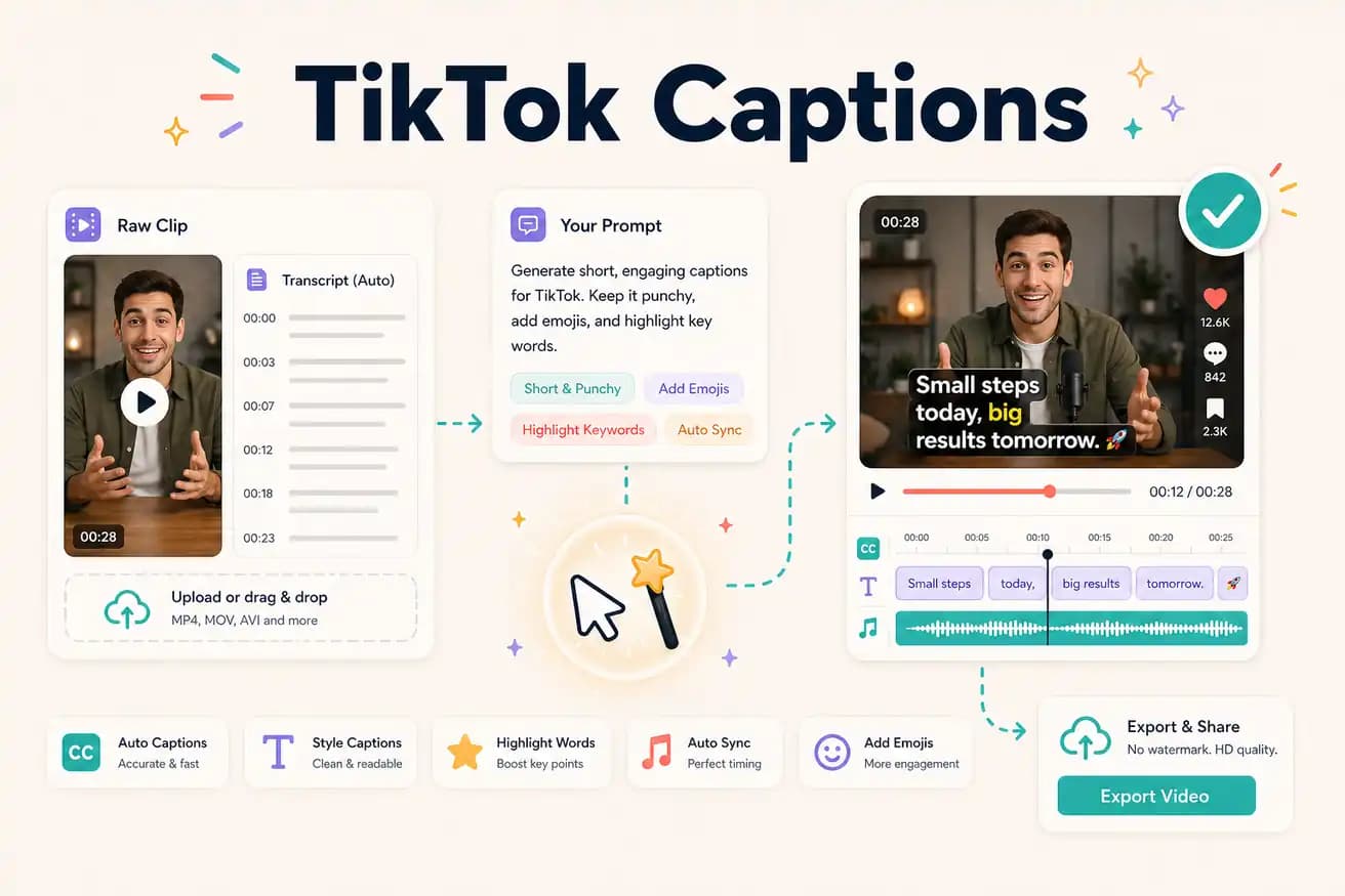 TikTok captions — Editly AI caption generation workflow