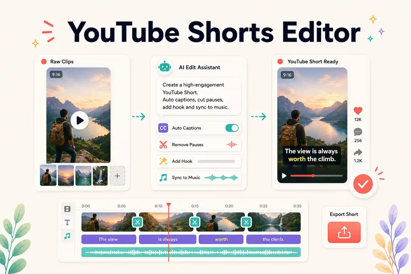 YouTube Shorts editor — Editly AI creates vertical Shorts from footage